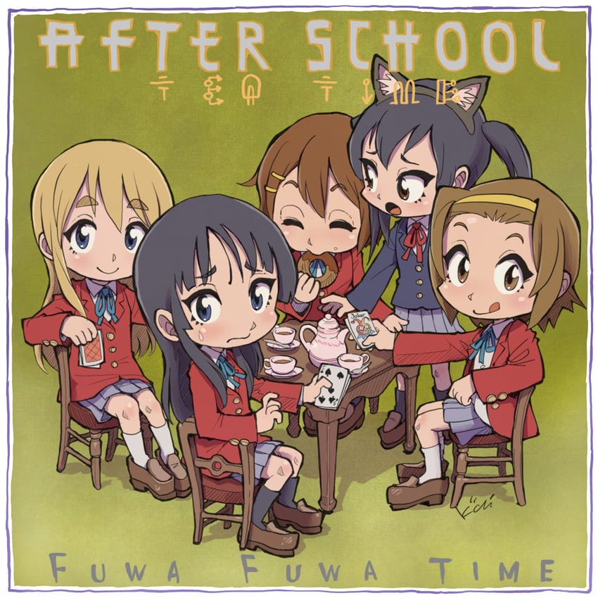 akiyama mio, nakano azusa, hirasawa yui, tainaka ritsu, and kotobuki tsumugi (k-on! and 2 more) drawn by kiichi