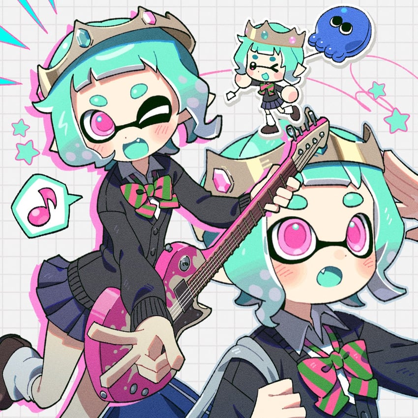 inkling player character and inkling girl (splatoon) drawn by hg_swdiary