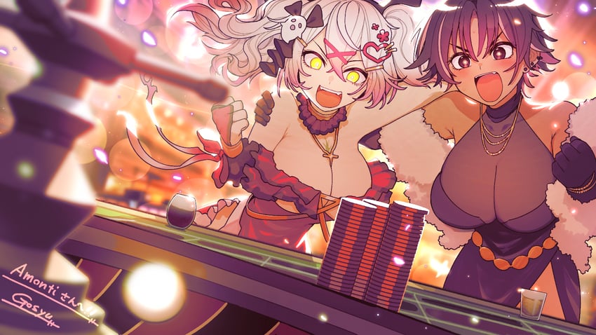 bon and amonti ado (indie virtual youtuber) drawn by yugami_gooshu