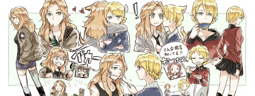 darjeeling, kay, orange pekoe, rosehip, and alisa (girls und panzer) drawn by yuuyu_(777)