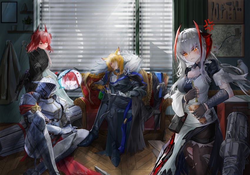 w, fiammetta, mlynar, wis'adel, and sankta miksaparato (arknights) drawn by yi_ke_bo_he_tang