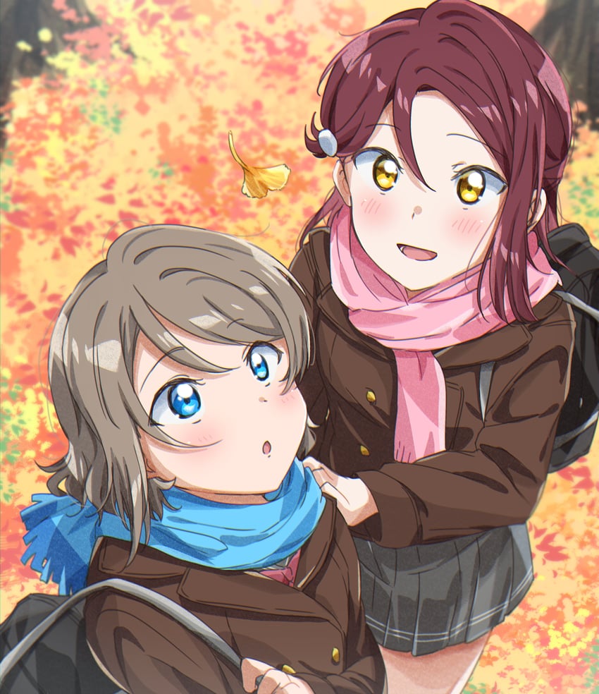watanabe you and sakurauchi riko (love live! and 1 more) drawn by yuchi_(salmon-1000)