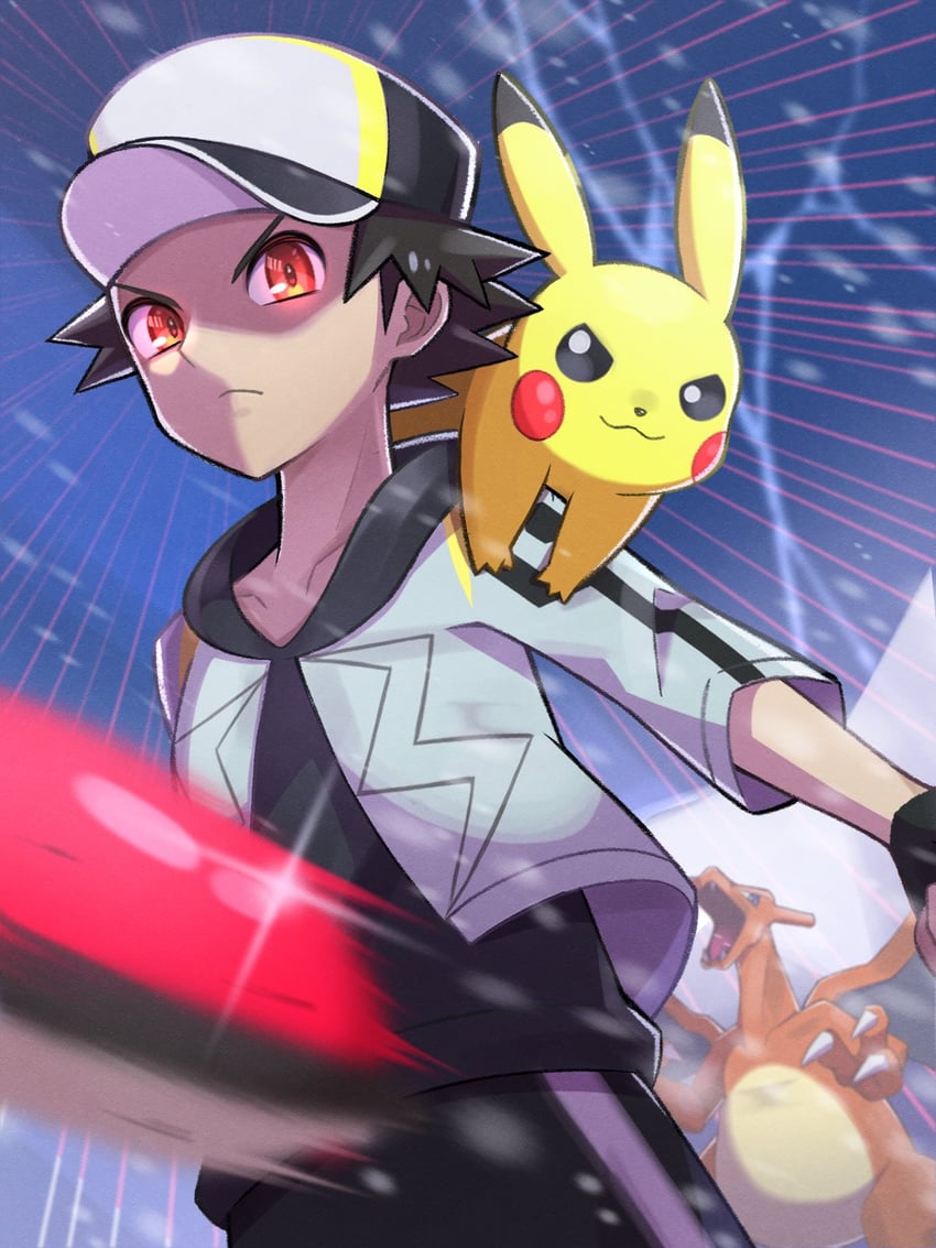 pikachu, red, and charizard (pokemon and 1 more) drawn by inana_umi