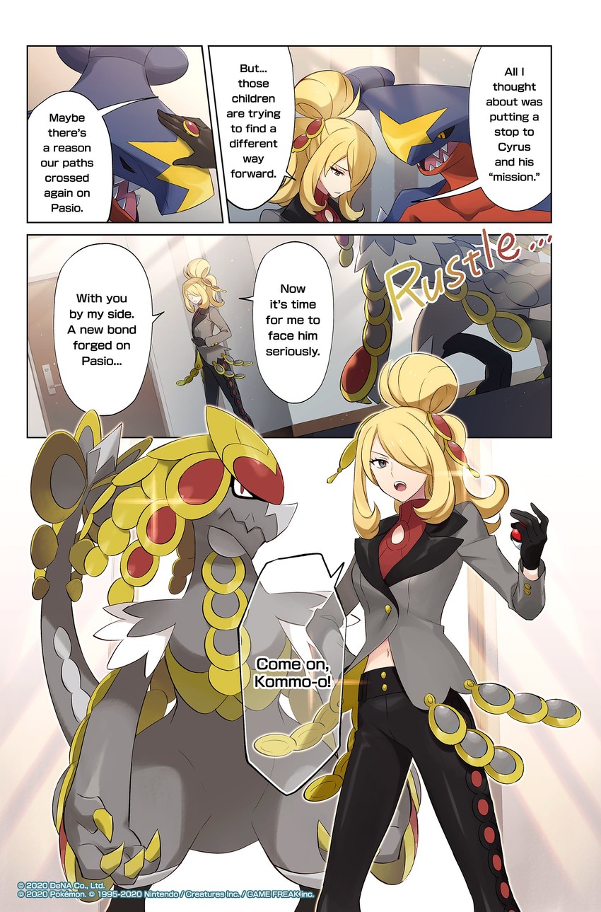 cynthia, garchomp, and kommo-o (pokemon and 1 more) drawn by meiji_ken