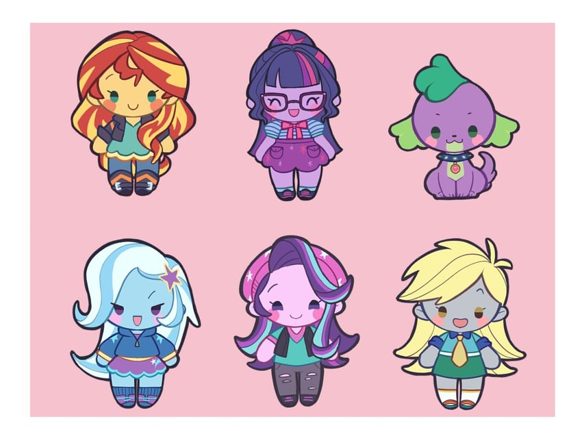 twilight sparkle, sunset shimmer, sci-twi, trixie lulamoon, derpy hooves, and 2 more (my little pony and 2 more) drawn by ikirunosindo