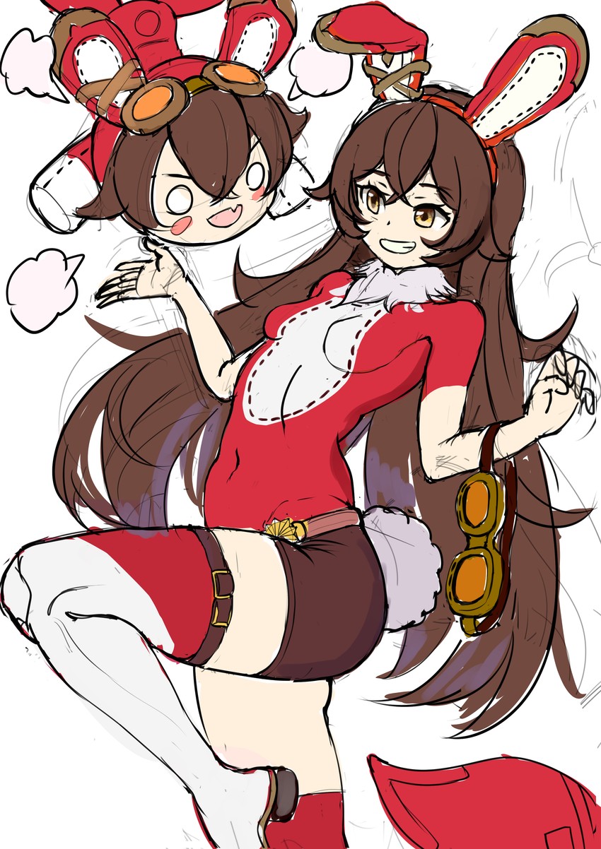 amber and baron bunny (genshin impact) drawn by b-pang