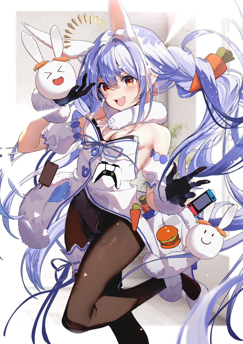 usada pekora, don-chan, and pekomon (hololive) drawn by haruhina_purple