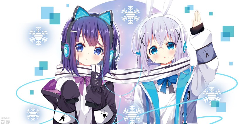 kafuu chino and fuiba fuyu (gochuumon wa usagi desu ka?) drawn by deyui