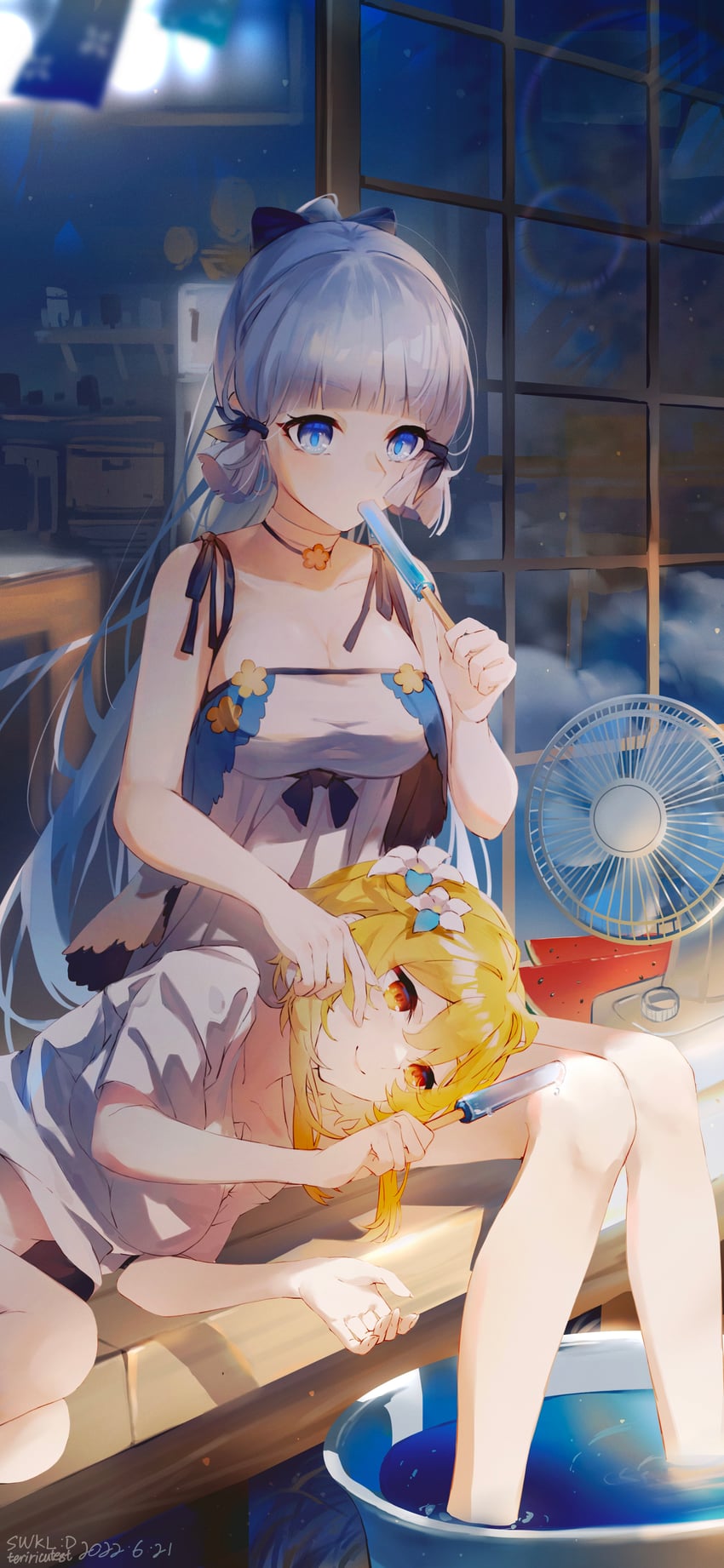 lumine and kamisato ayaka (genshin impact) drawn by swkl:d