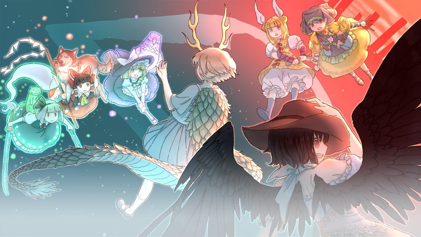 hakurei reimu, kirisame marisa, konpaku youmu, kicchou yachie, kurokoma saki, and 5 more (touhou and 1 more) drawn by dahuang