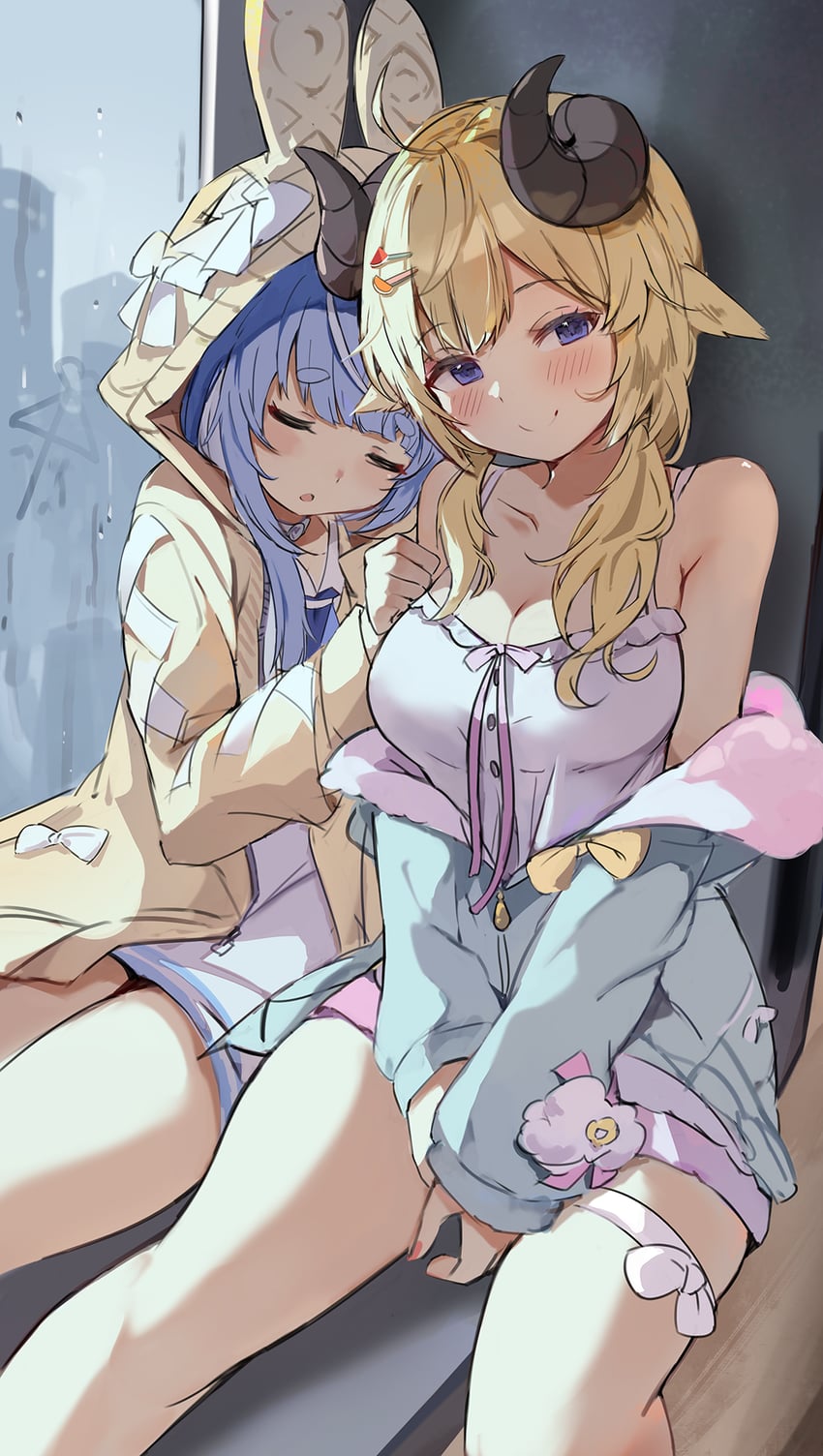 usada pekora and tsunomaki watame (hololive) drawn by orobou