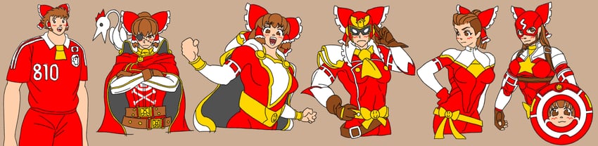 hakurei reimu, captain america, kanna, captain falcon, the chicken that appears in the middle of cookie, and 3 more (touhou and 5 more) drawn by ukiwagirl
