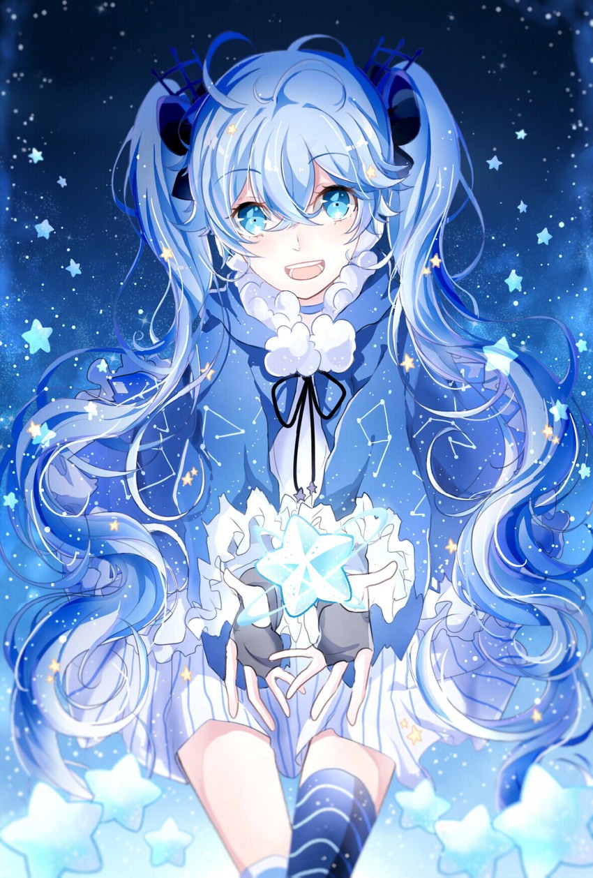hatsune miku and fuyu no yoru miku (vocaloid) drawn by azure-aoi-