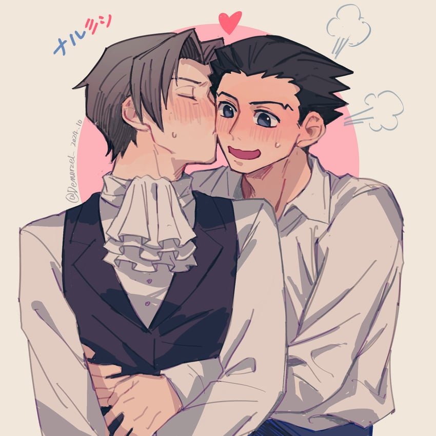 phoenix wright and miles edgeworth (ace attorney) drawn by demorzel