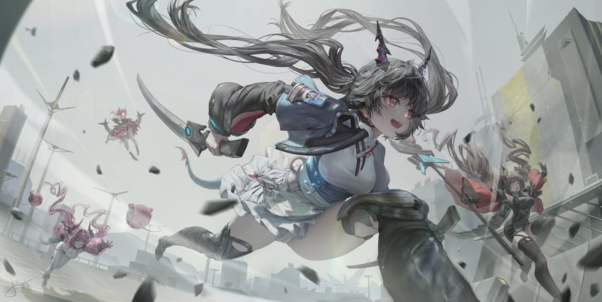 surtr, angelina, gilberta, chen qianyu, yvonne, and 1 more (arknights and 1 more) drawn by jay_xu