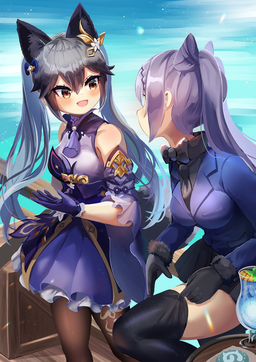 keqing and silver fox (genshin impact and 1 more) drawn by mappuri