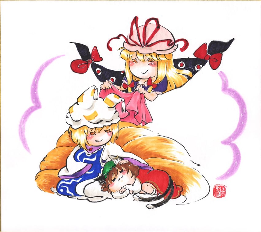 yakumo yukari, yakumo ran, and chen (touhou and 1 more) drawn by yuzuha_(yuzutime)