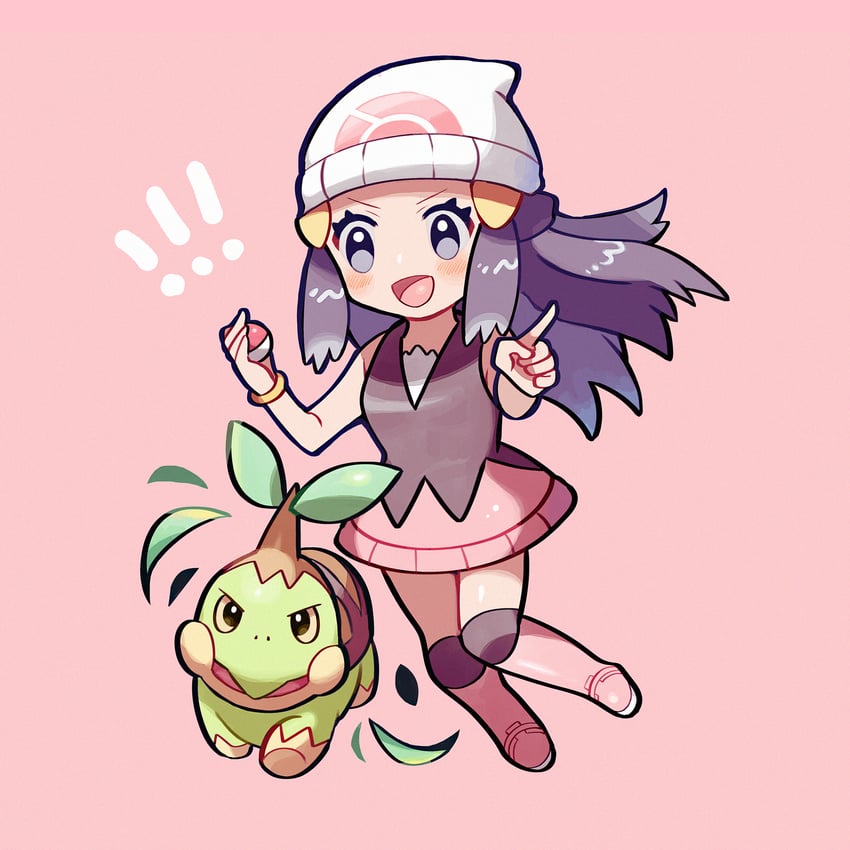 dawn and turtwig (pokemon and 1 more) drawn by anidler91
