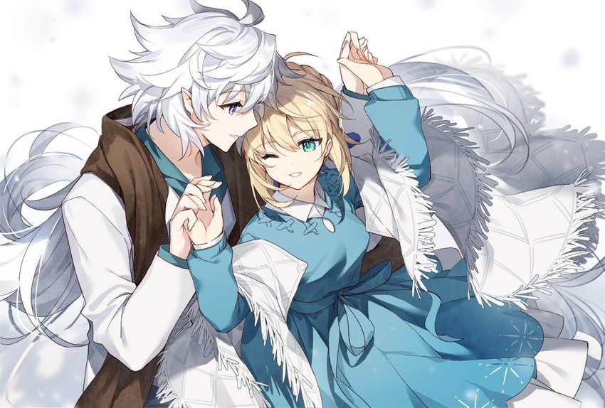 artoria pendragon, saber, and merlin (fate and 2 more) drawn by kamiowl