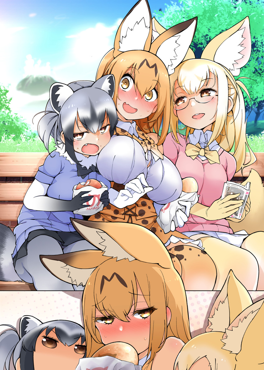 serval, common raccoon, and fennec (kemono friends) drawn by hayashi_(l8poushou)