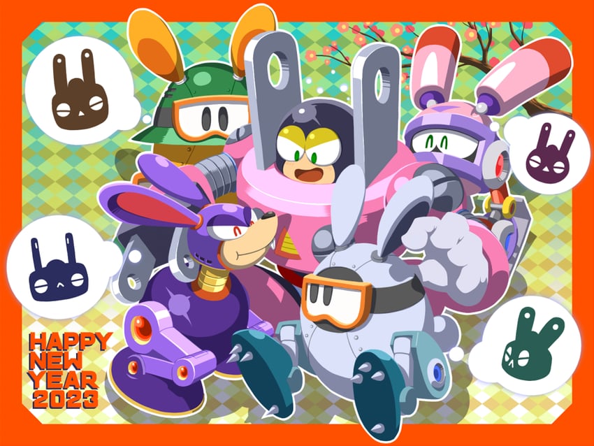 plug man, wild robbit, snow robbit, and rabbiton (mega man and 1 more) drawn by napo