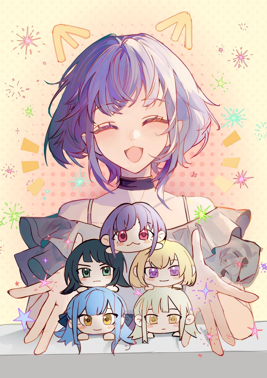 togawa sakiko, wakaba mutsumi, yahata umiri, misumi uika, and yuutenji nyamu (bang dream! and 1 more) drawn by jinfeng0430