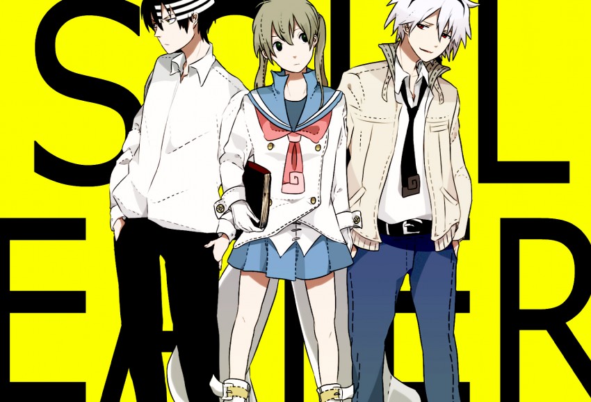 maka albarn, soul evans, and death the kid (soul eater) drawn by tsuyuxxx