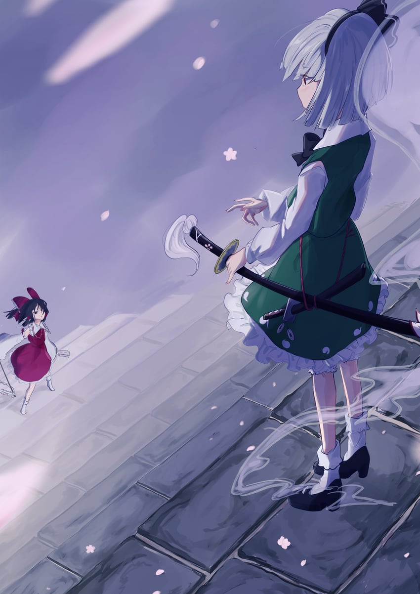 hakurei reimu and konpaku youmu (touhou and 1 more) drawn by uzumibi