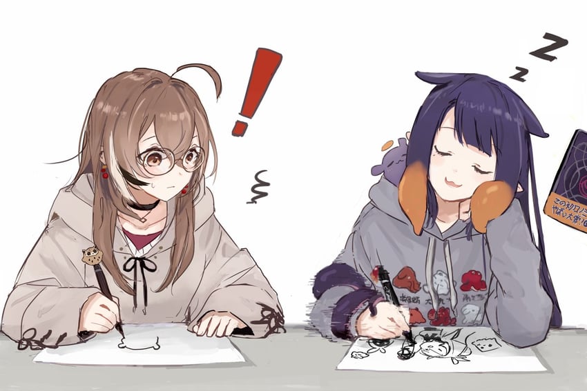 ninomae ina'nis, nanashi mumei, takodachi, friend, ao-chan, and 1 more (hololive and 2 more) drawn by yuuyu_(777)