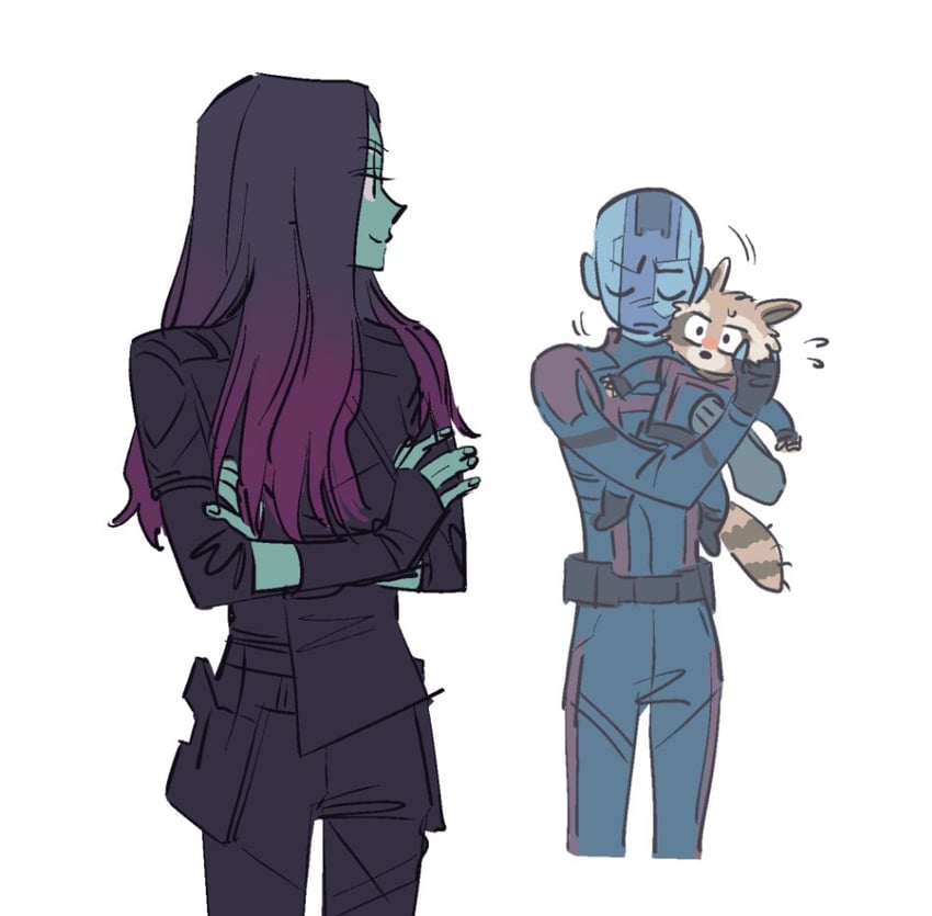rocket raccoon, gamora, and nebula (marvel and 3 more) drawn by skdlfjgrp
