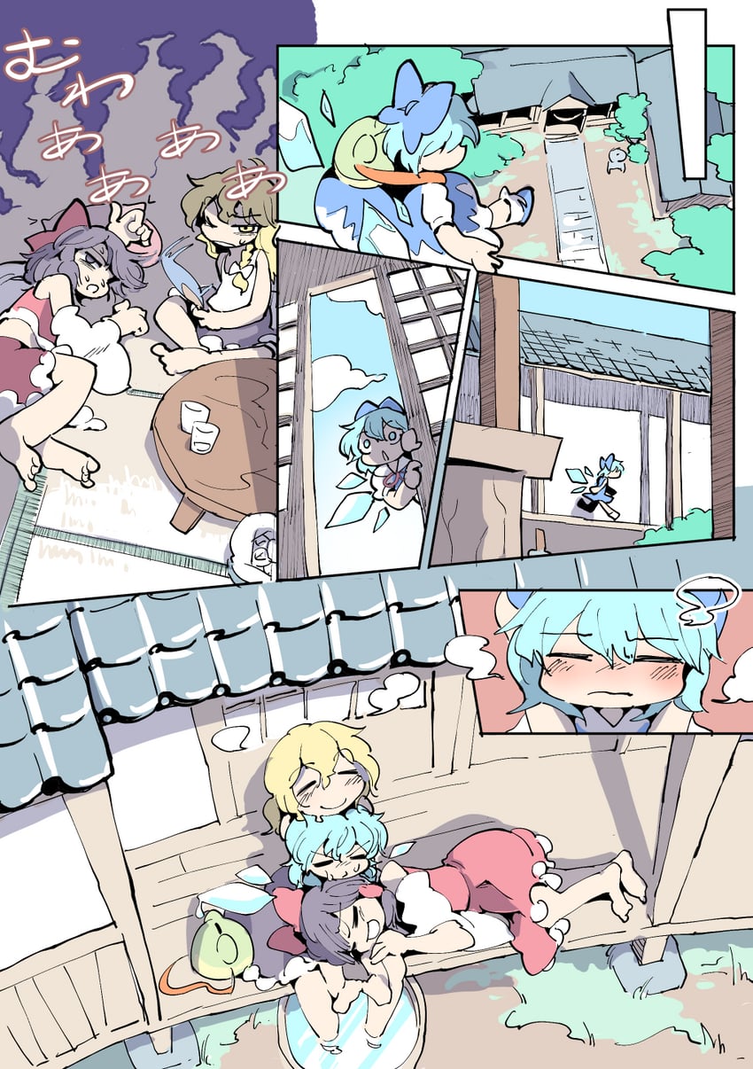 hakurei reimu, kirisame marisa, and cirno (touhou) drawn by moyazou_(kitaguni_moyashi_seizoujo)