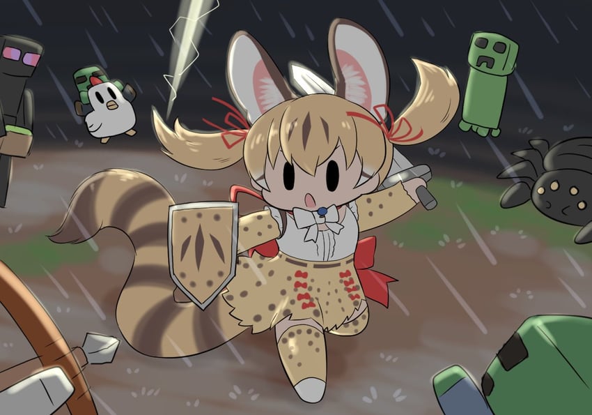 creeper, enderman, large-spotted genet, zombie, skeleton, and 2 more (kemono friends and 2 more) drawn by bokoboko_(pandagapanda1)
