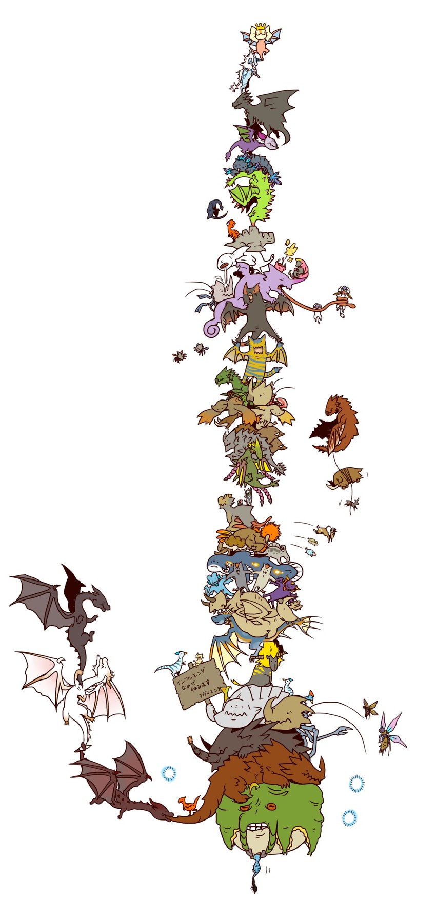felyne, rathalos, rajang, nargacuga, khezu, and 64 more (monster hunter) drawn by yakiudon