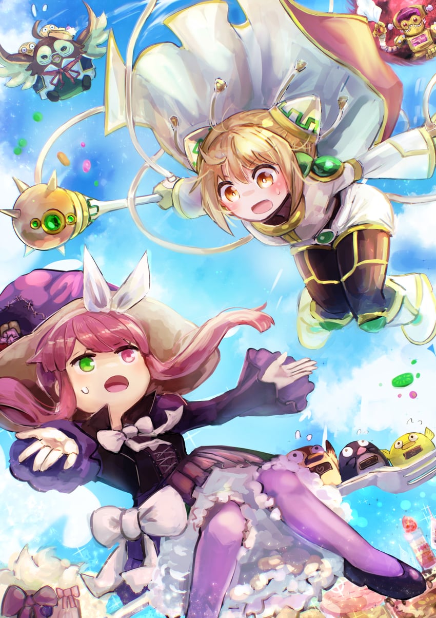 madolche magileine, esper girl, madolche hootcake, return from the different dimension, madolche chickolates, and 1 more (yu-gi-oh!) drawn by hatano_kiyoshi