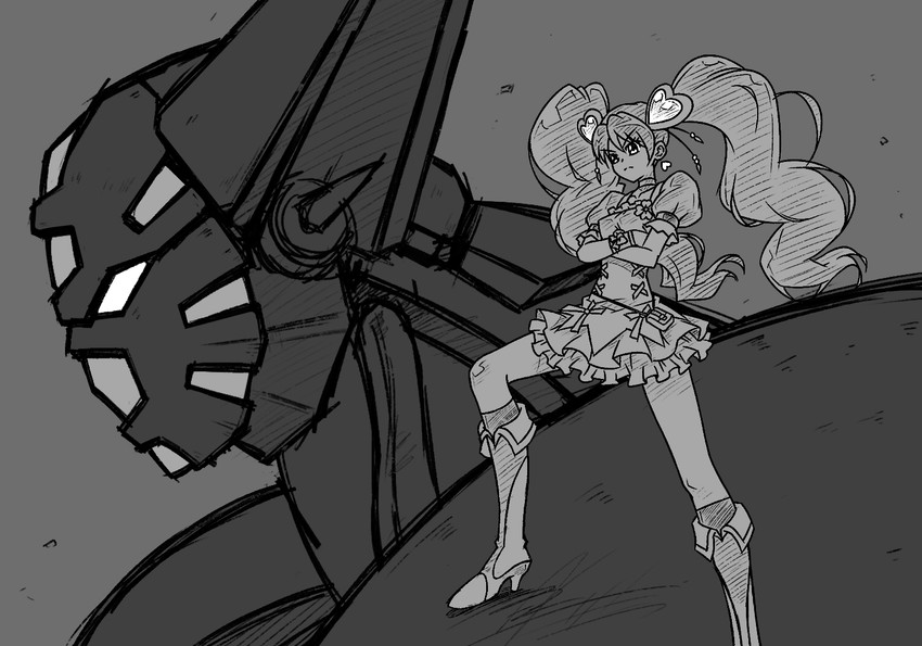 momozono love, cure peach, and shin getter-1 (precure and 3 more) drawn by hamuten_(hmltzero)