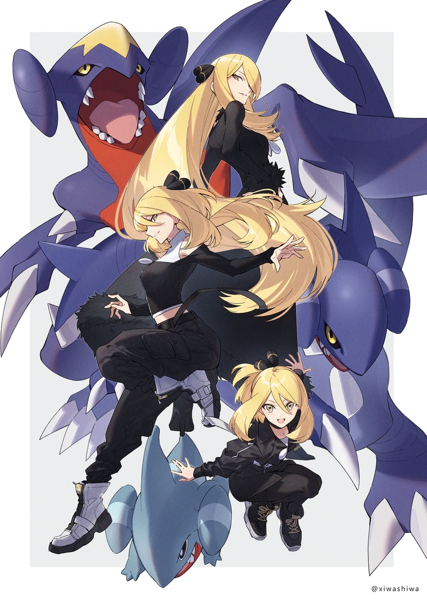 cynthia, garchomp, gible, and gabite (pokemon and 1 more) drawn by xia_(ryugo)