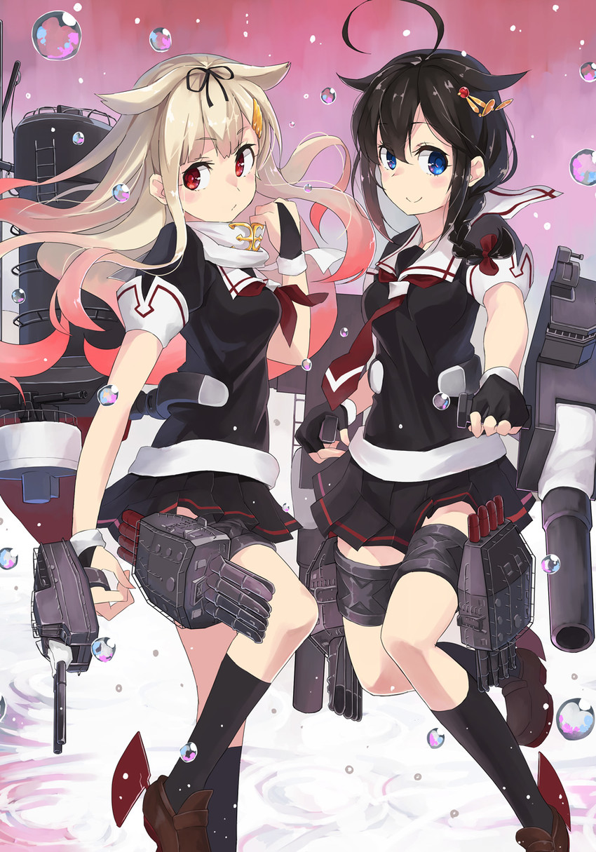 shigure, yuudachi, shigure kai ni, and yuudachi kai ni (kantai collection) drawn by sugue_tettou