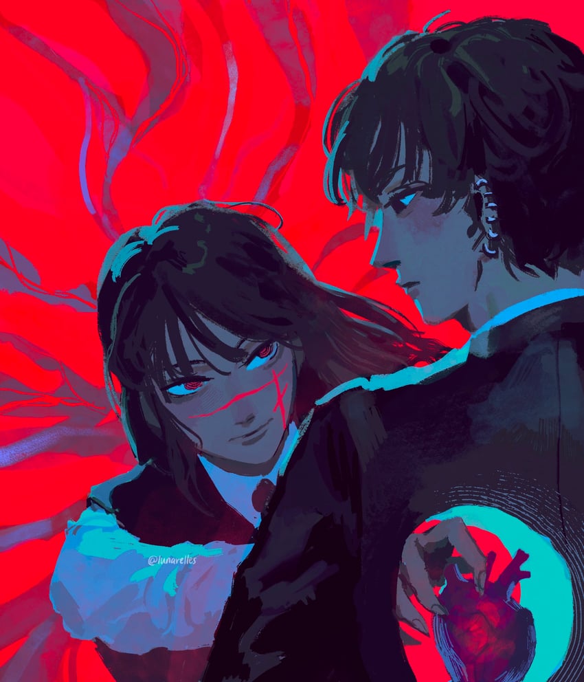 yoru and yoshida hirofumi (chainsaw man) drawn by lunarelles