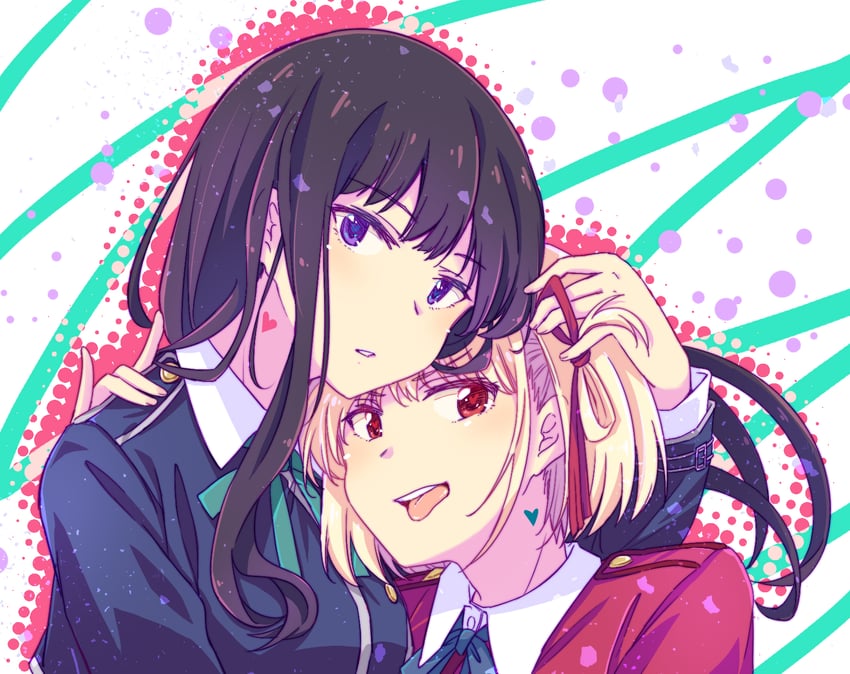 nishikigi chisato and inoue takina (lycoris recoil) drawn by pikachi