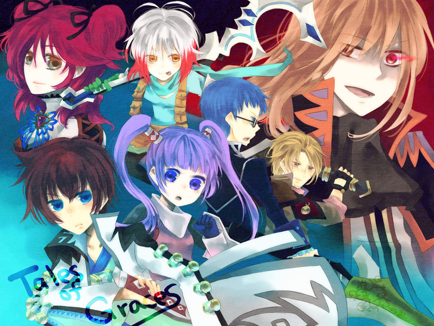 sophie, asbel lhant, cheria barnes, pascal, hubert ozwell, and 2 more (tales of and 1 more) drawn by yohachi