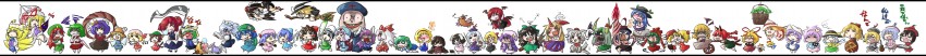 hakurei reimu, kirisame marisa, remilia scarlet, flandre scarlet, izayoi sakuya, and 52 more (touhou) drawn by tora_(trampjing)