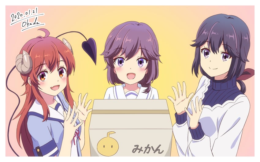 yoshida yuuko, yoshida ryouko, and yoshida seiko (machikado mazoku) drawn by kouji_okada