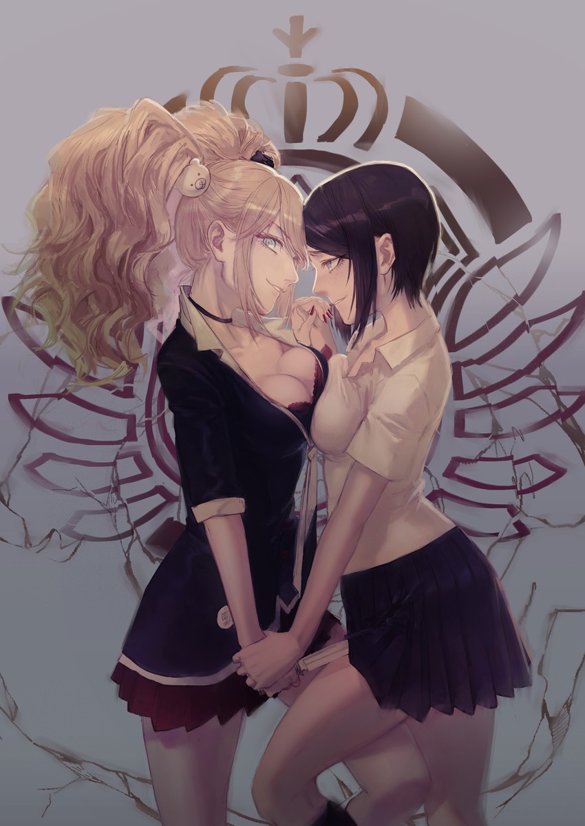 enoshima junko and ikusaba mukuro (danganronpa and 1 more) drawn by kkia