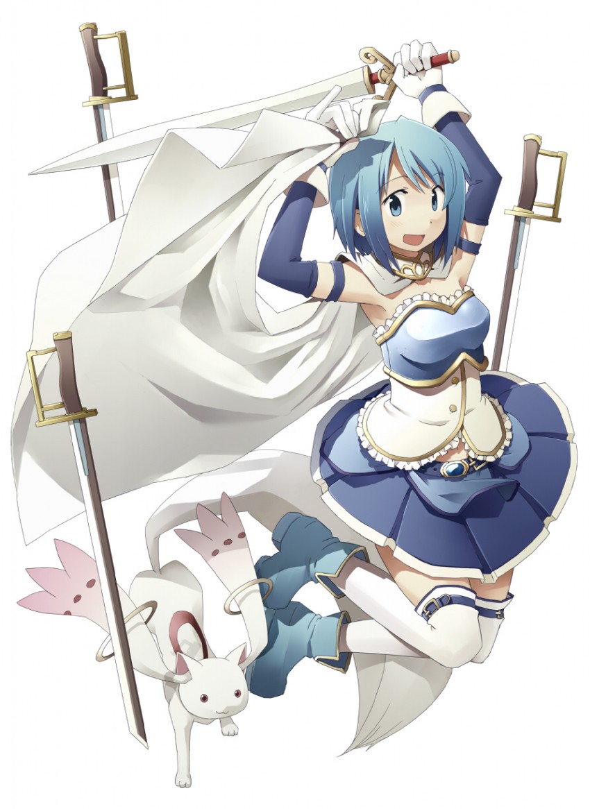 miki sayaka and kyubey (mahou shoujo madoka magica) drawn by sakura_(medilore)