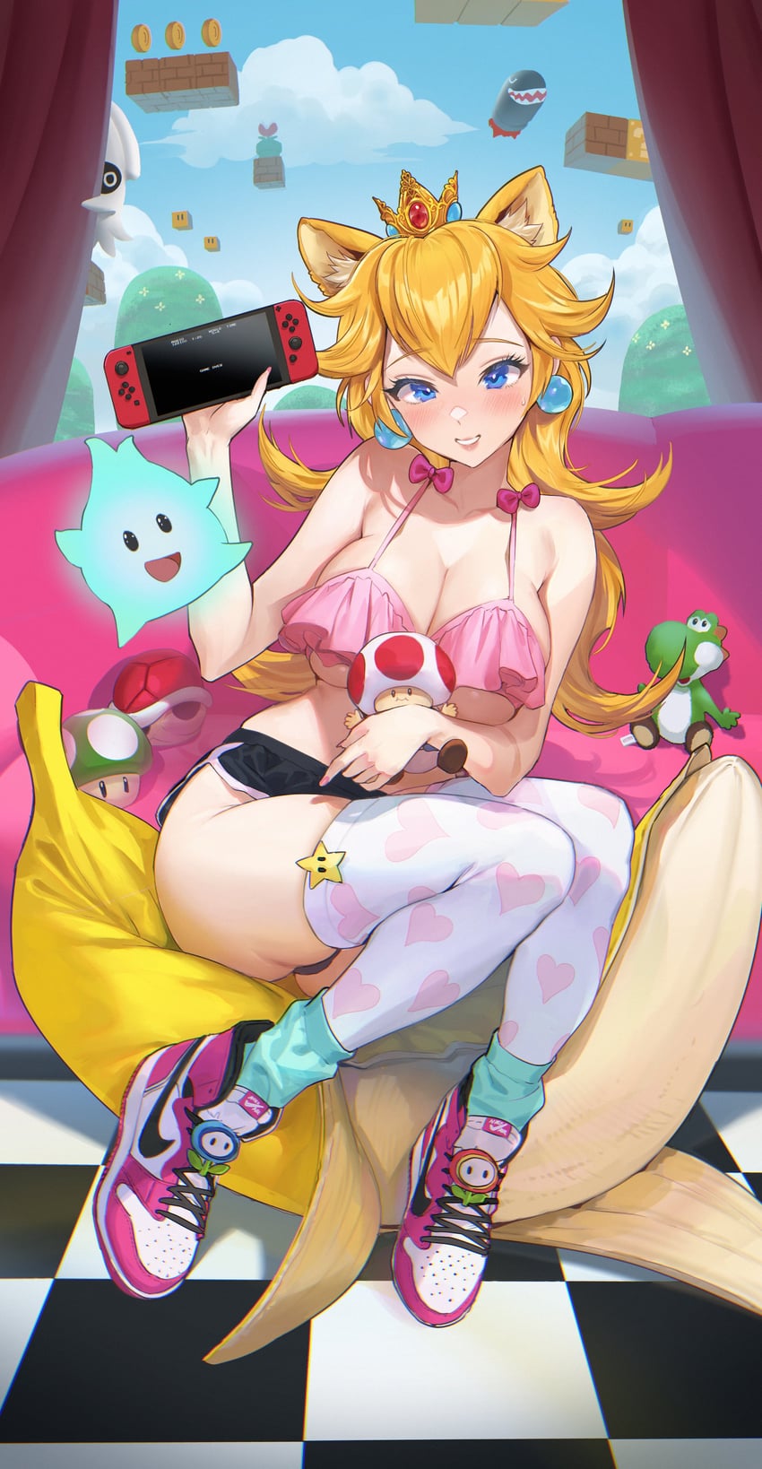 princess peach, luma, yoshi, toad, piranha plant, and 5 more (mario and 2 more) drawn by mhk_(mechamania)