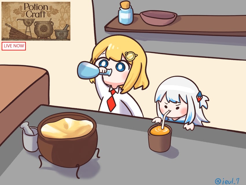 gawr gura and watson amelia (hololive and 1 more) drawn by eiul