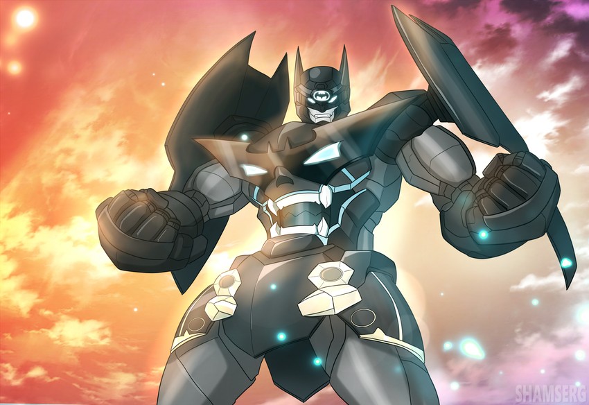batman and gurren-lagann (tengen toppa gurren lagann and 2 more) drawn by shamserg
