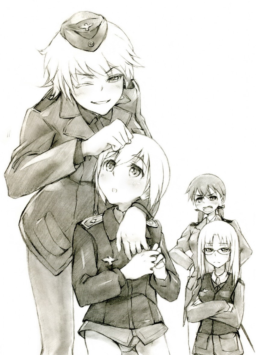erica hartmann, gertrud barkhorn, waltrud krupinski, and edytha rossmann (world witches series and 2 more) drawn by kisetsu