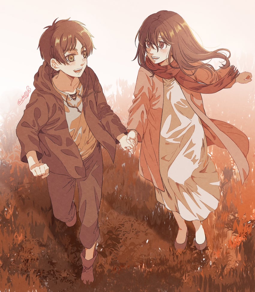 mikasa ackerman and eren yeager (shingeki no kyojin) drawn by foi_mayuge