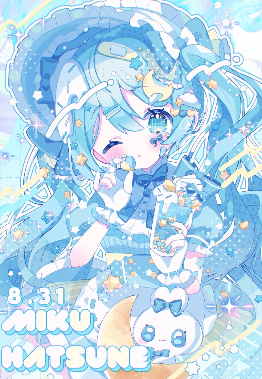 hatsune miku and cinnamoroll (vocaloid and 2 more) drawn by sango_(35sangosan)